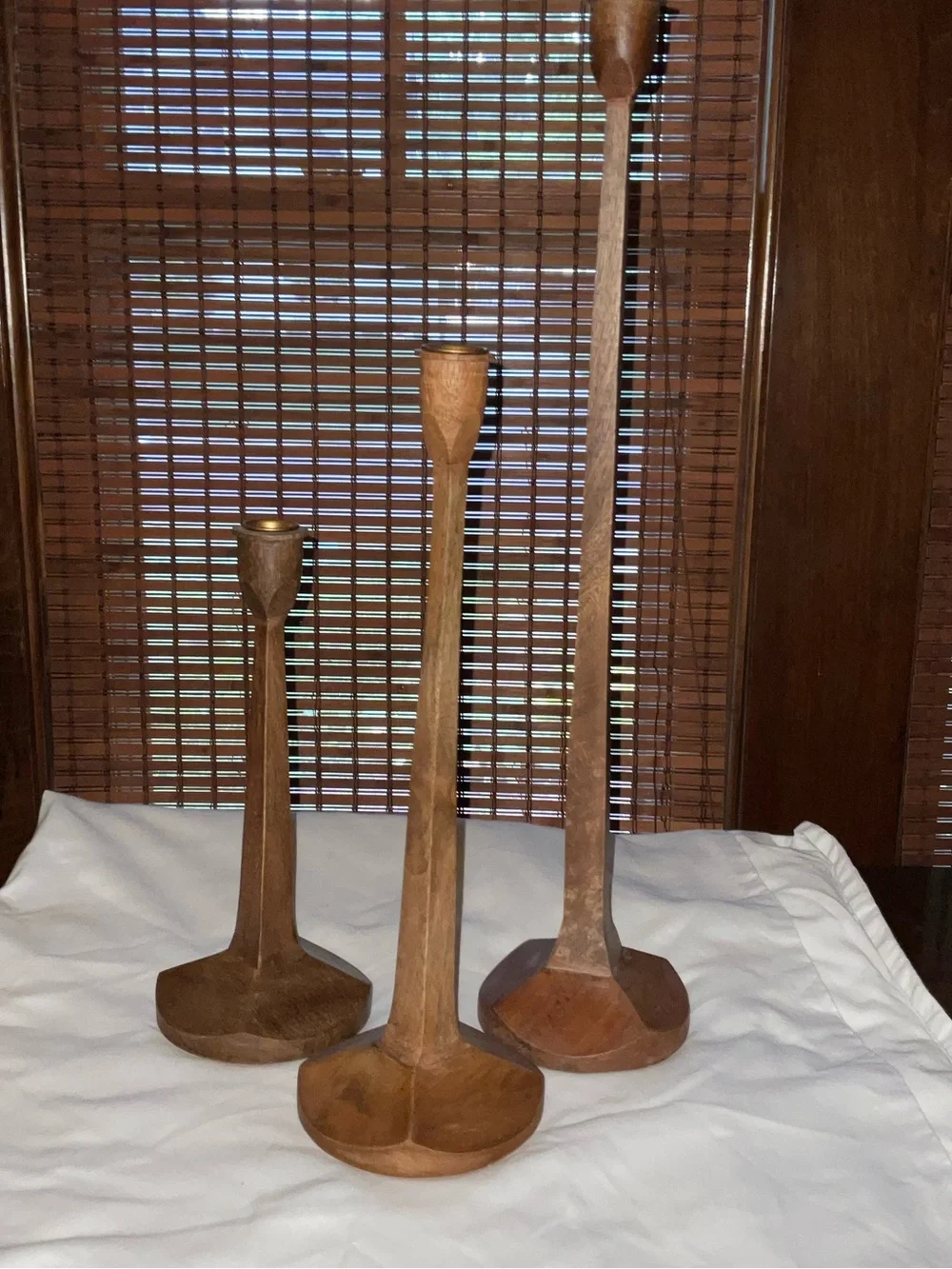 Magnolia Wooden Candlestick Holders in Brown